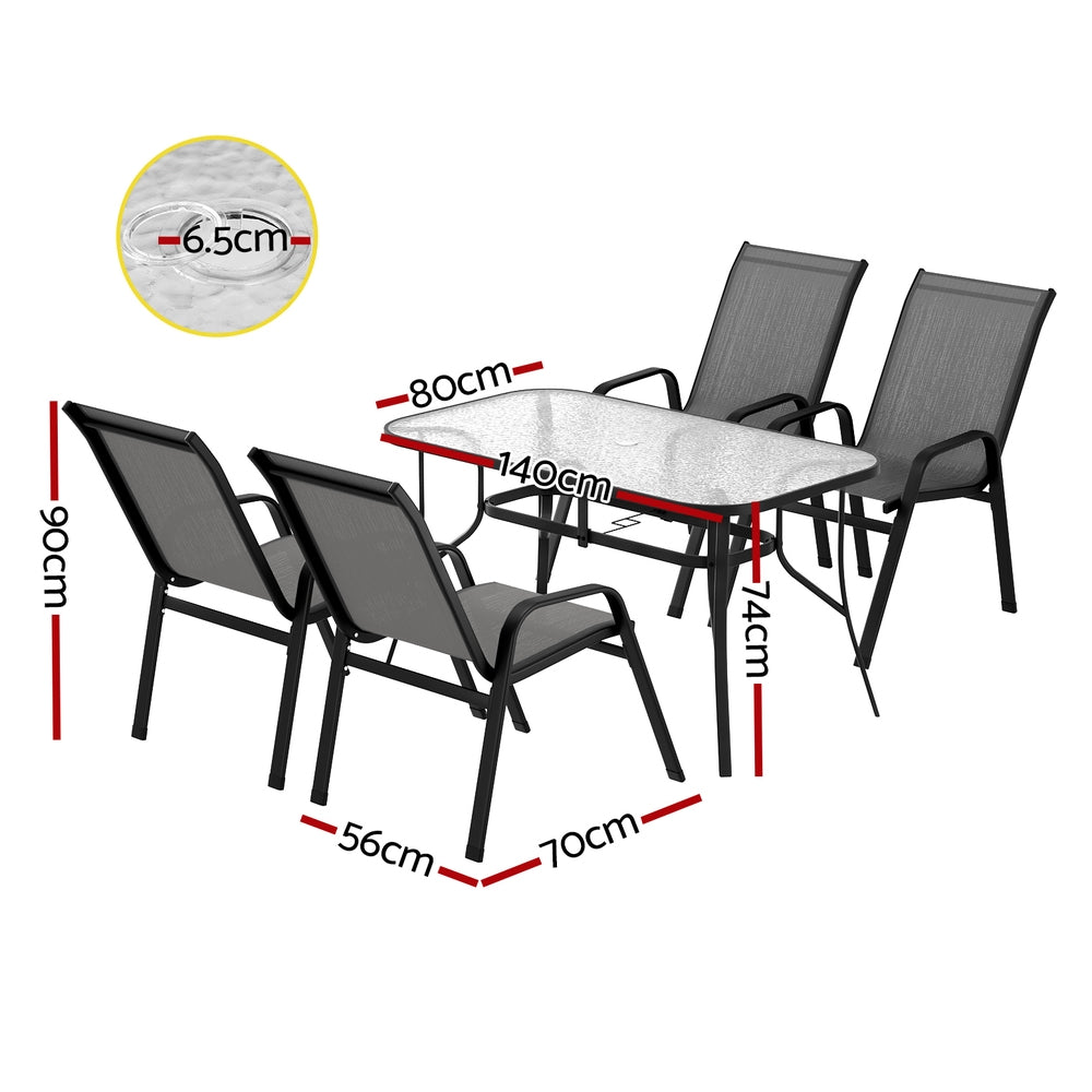 Gardeon 5PC Outdoor Dining Set Table and Chairs Patio Furniture Bistro Set Garden Grey FF-DINING-140-5PCS-GE