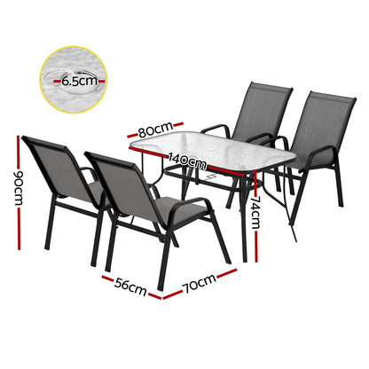 Gardeon 5PC Outdoor Dining Set Table and Chairs Patio Furniture Bistro Set Garden Grey FF-DINING-140-5PCS-GE