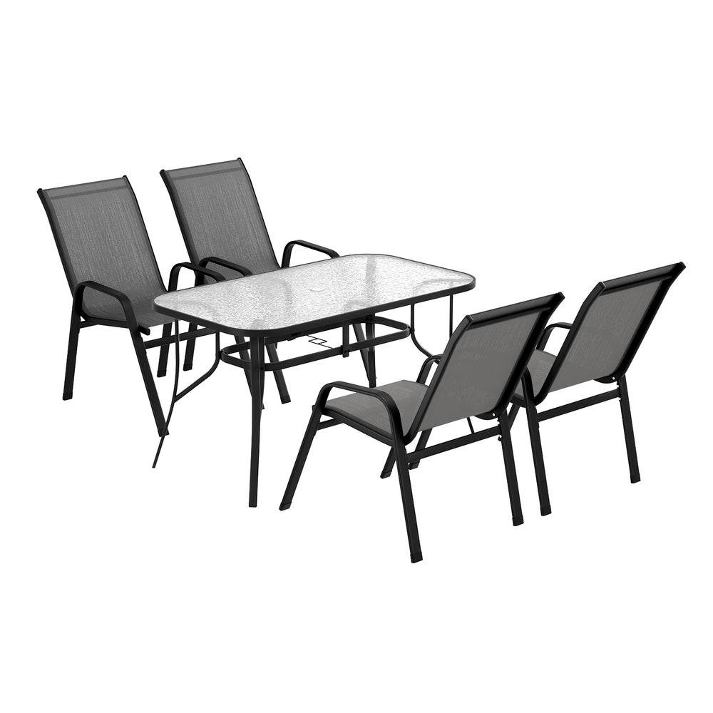 Gardeon 5PC Outdoor Dining Set Table and Chairs Patio Furniture Bistro Set Garden Grey FF-DINING-140-5PCS-GE