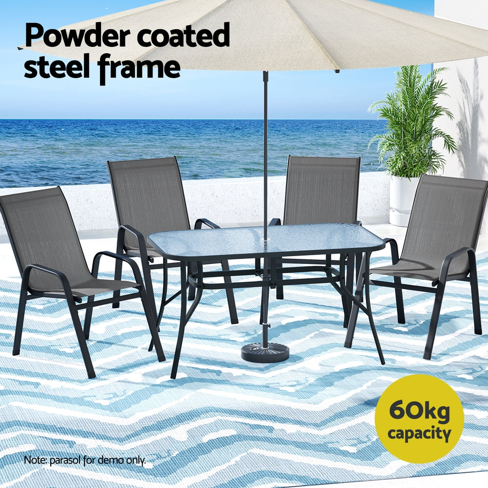 Gardeon 5PC Outdoor Dining Set Table and Chairs Patio Furniture Bistro Set Garden Grey FF-DINING-140-5PCS-GE