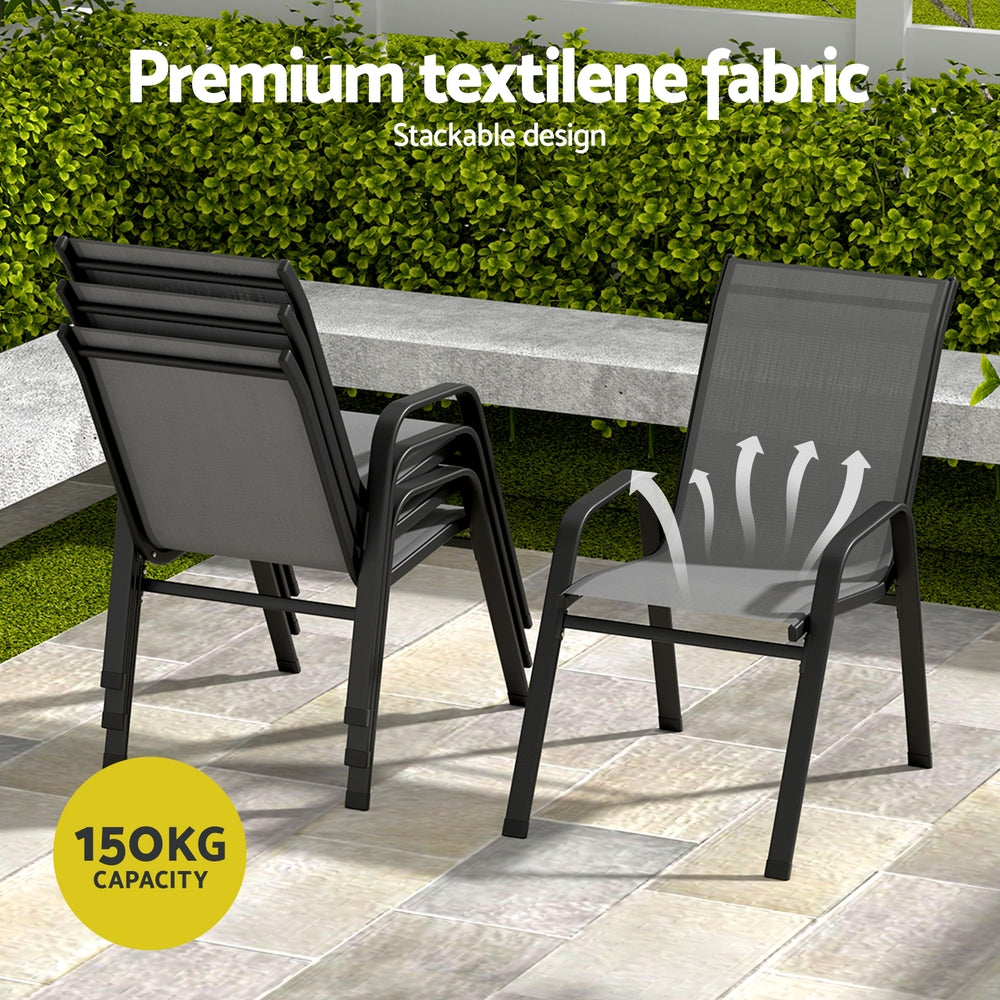 Gardeon 5PC Outdoor Dining Set Table and Chairs Patio Furniture Bistro Set Garden Grey FF-DINING-140-5PCS-GE