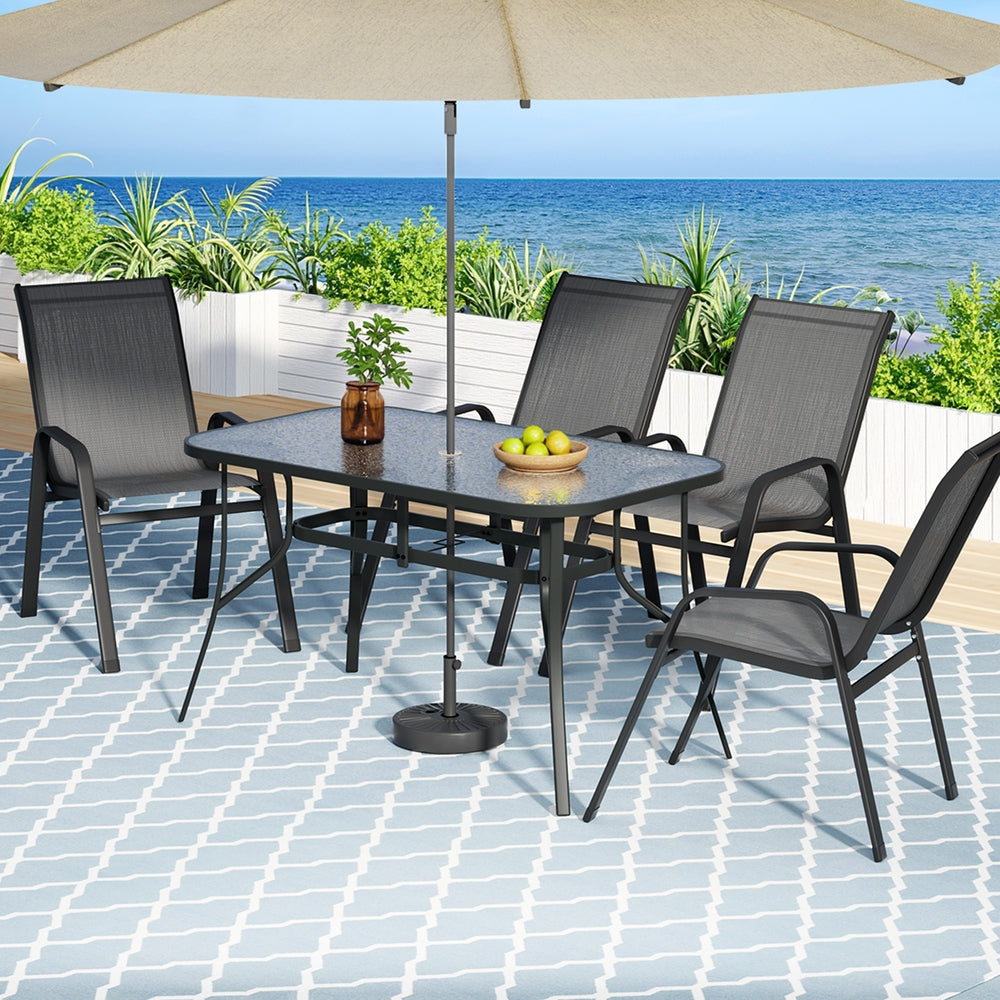 Gardeon 5PC Outdoor Dining Set Table and Chairs Patio Furniture Bistro Set Garden Grey FF-DINING-140-5PCS-GE