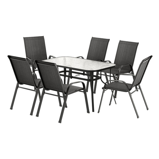 Gardeon 7PC Outdoor Dining Set Table and Chairs Patio Furniture Bistro Set Garden Black FF-DINING-140-7PCS-BK