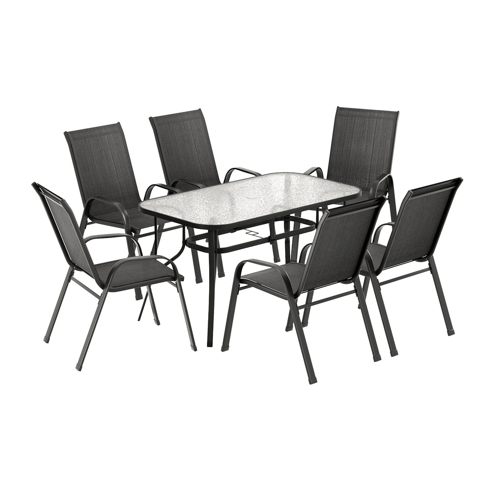 Gardeon 7PC Outdoor Dining Set Table and Chairs Patio Furniture Bistro Set Garden Black FF-DINING-140-7PCS-BK
