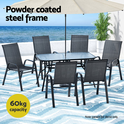 Gardeon 7PC Outdoor Dining Set Table and Chairs Patio Furniture Bistro Set Garden Black FF-DINING-140-7PCS-BK