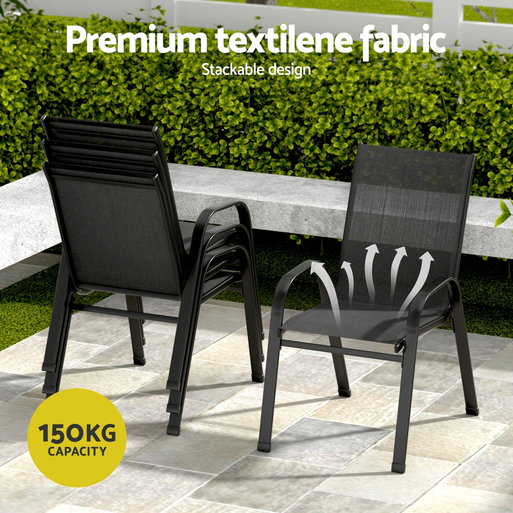 Gardeon 7PC Outdoor Dining Set Table and Chairs Patio Furniture Bistro Set Garden Black FF-DINING-140-7PCS-BK