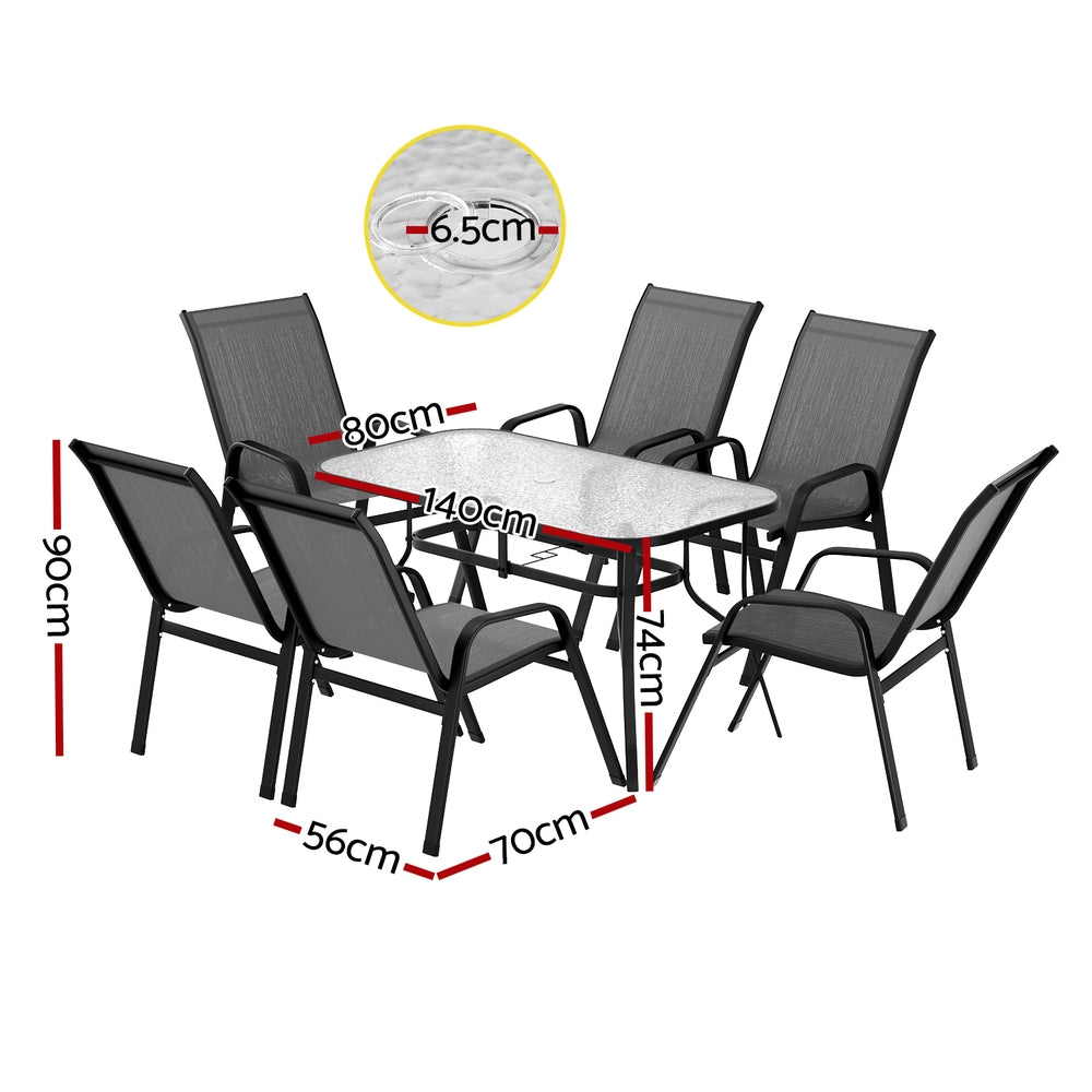 Gardeon 7PC Outdoor Dining Set Table and Chairs Patio Furniture Bistro Set Garden Grey FF-DINING-140-7PCS-GE