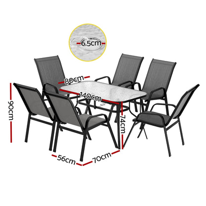 Gardeon 7PC Outdoor Dining Set Table and Chairs Patio Furniture Bistro Set Garden Grey FF-DINING-140-7PCS-GE