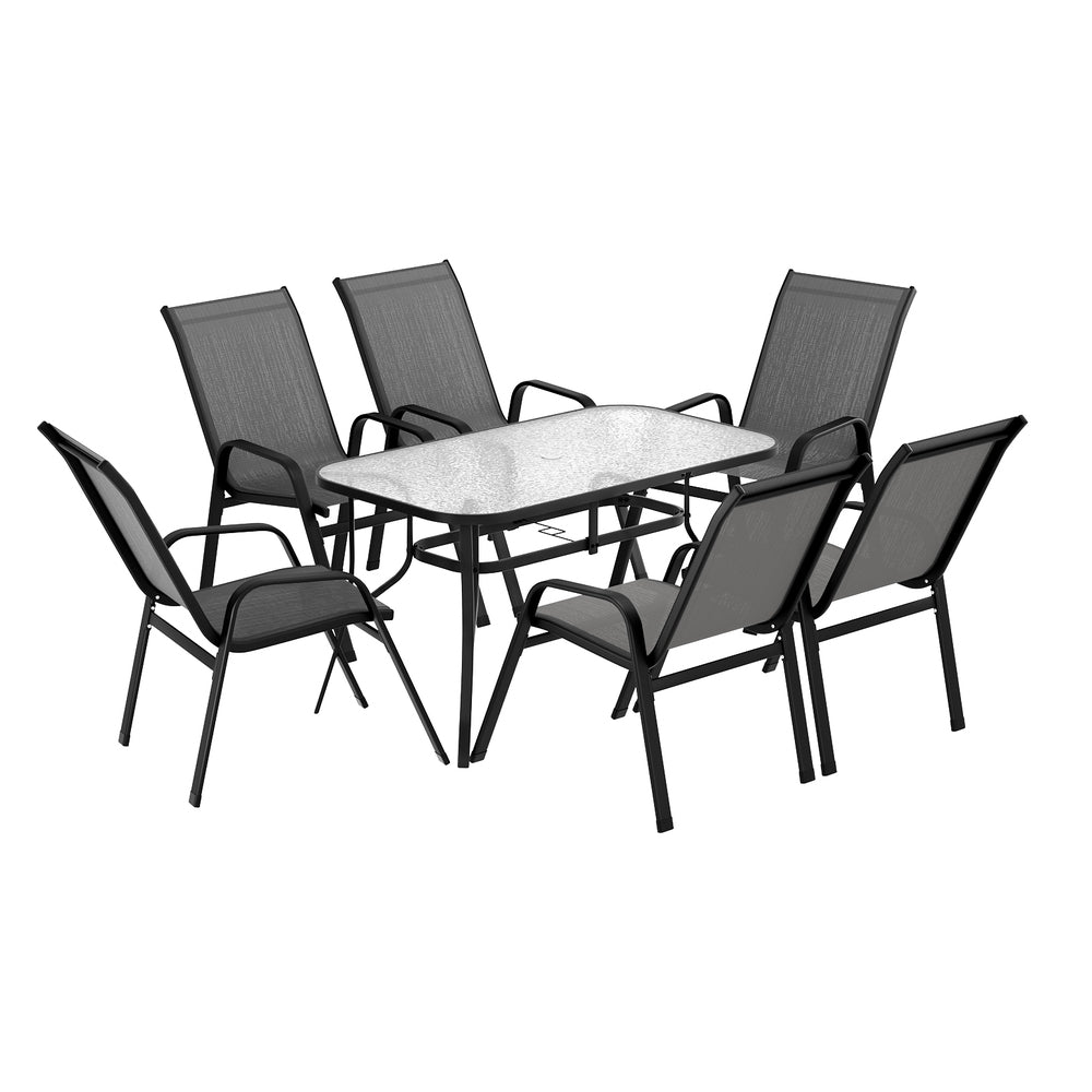 Gardeon 7PC Outdoor Dining Set Table and Chairs Patio Furniture Bistro Set Garden Grey FF-DINING-140-7PCS-GE