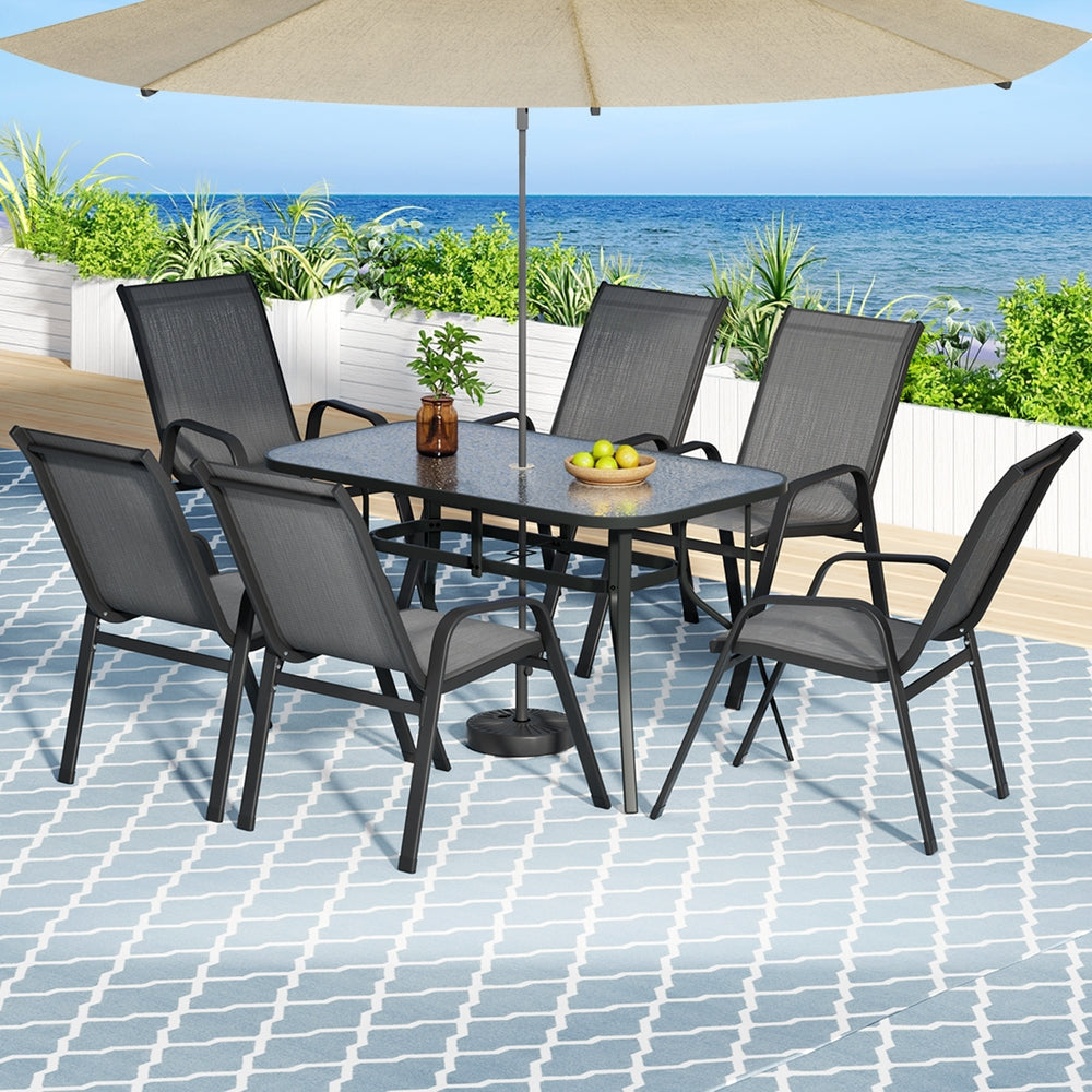 Gardeon 7PC Outdoor Dining Set Table and Chairs Patio Furniture Bistro Set Garden Grey FF-DINING-140-7PCS-GE