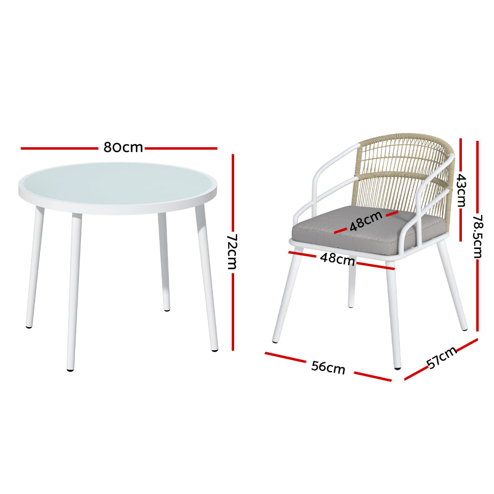 Gardeon Outdoor Dining Set 5 Piece Aluminum Table Chairs Setting White FF-DINING-5CLS-ROUND-ABC
