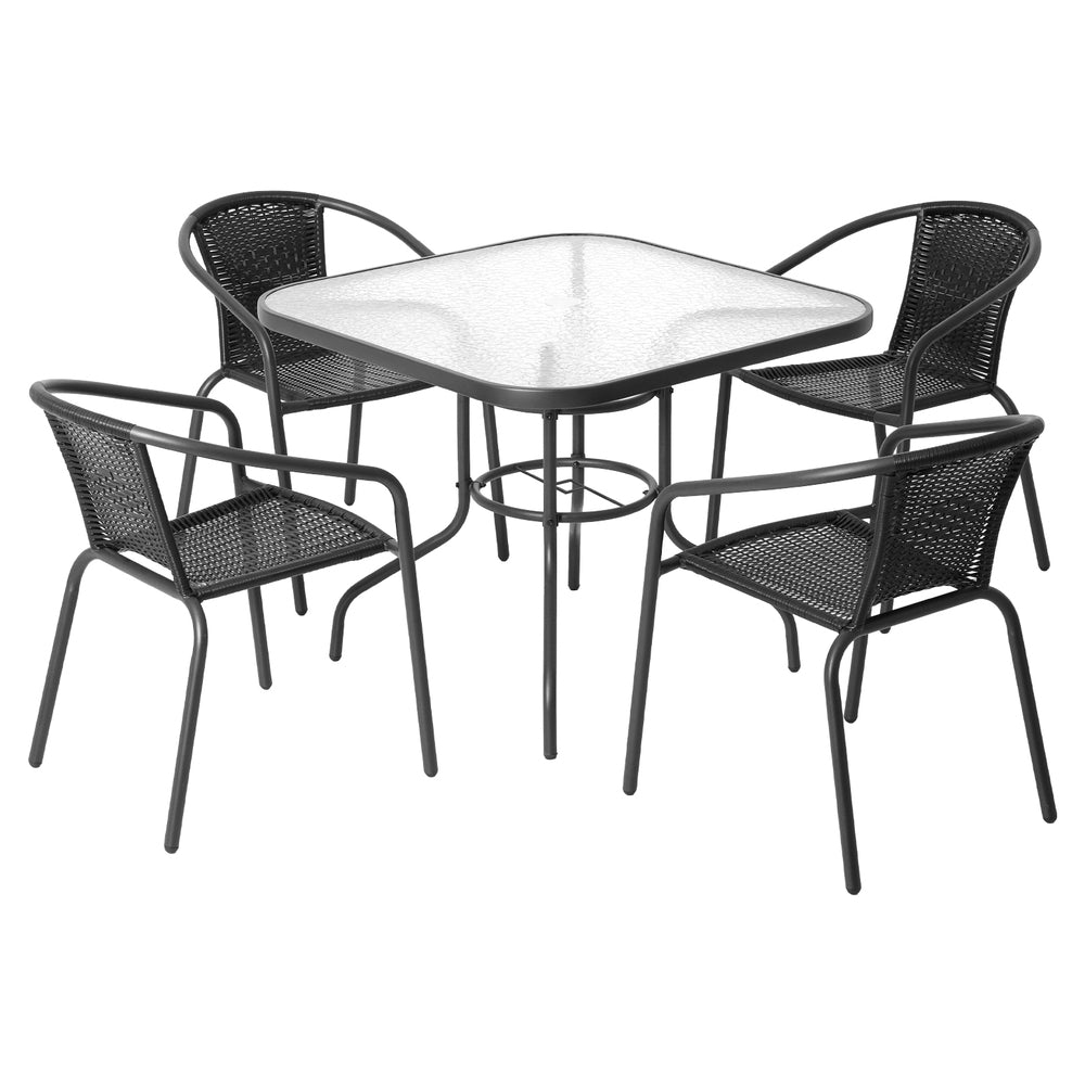 Gardeon Outdoor Dining Set 5 Piece Steel Stackable Chairs Table Patio Furniture FF-DINING-5CLS-SQUARE-AB