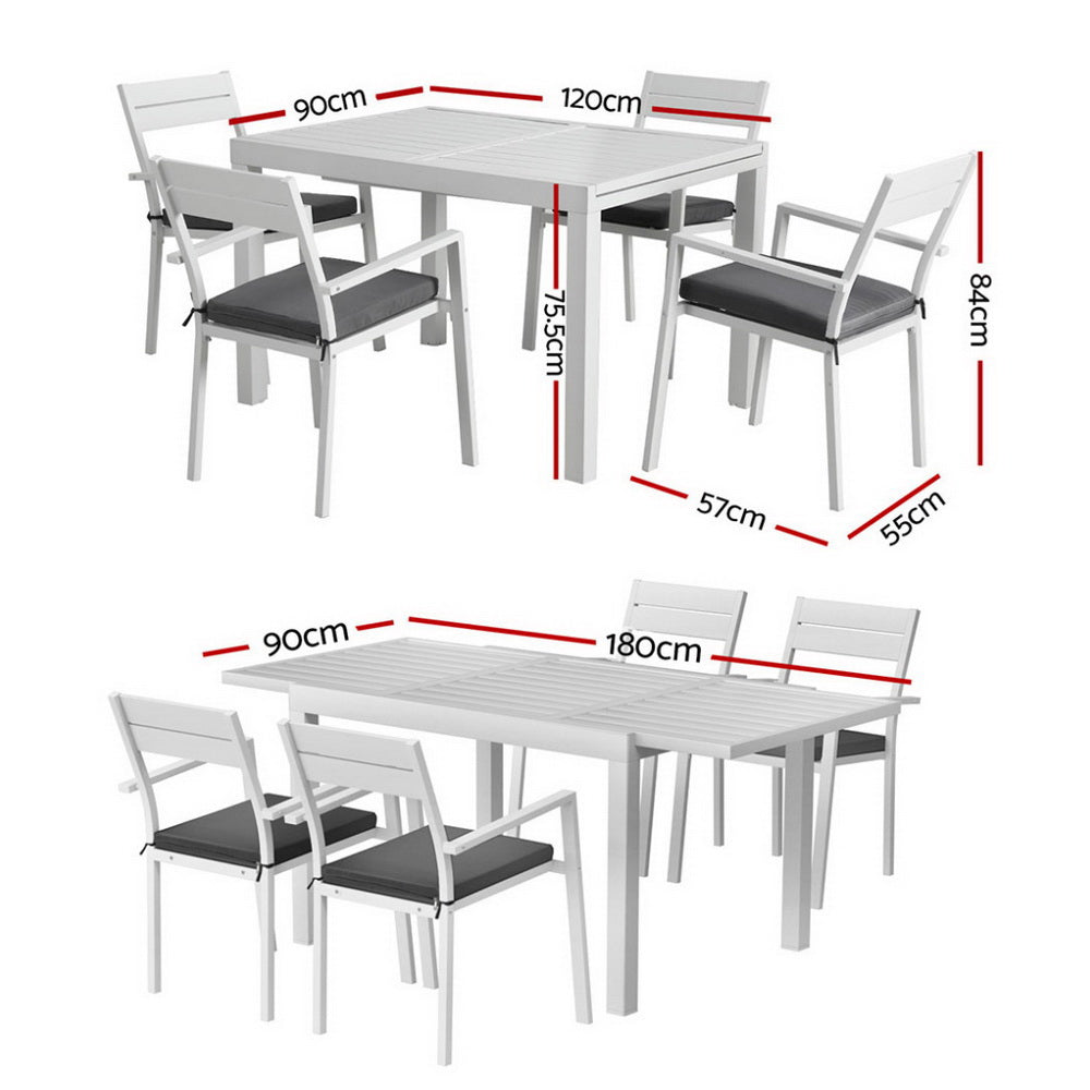 Gardeon Outdoor Dining Set 5 Piece Aluminum Extendable Table Setting White FF-DINING-5CLS-WH-ABC