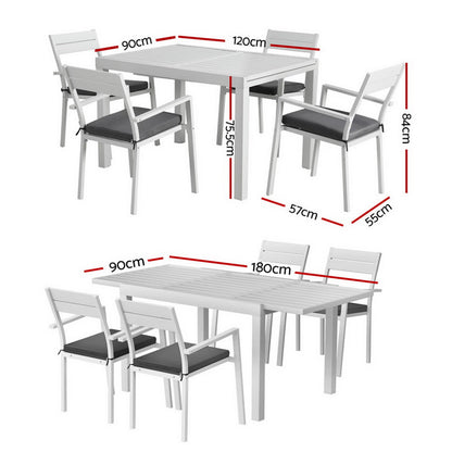 Gardeon Outdoor Dining Set 5 Piece Aluminum Extendable Table Setting White FF-DINING-5CLS-WH-ABC