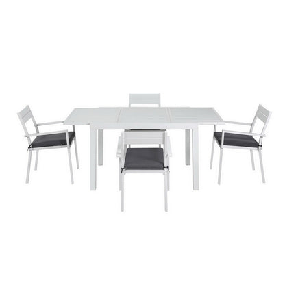 Gardeon Outdoor Dining Set 5 Piece Aluminum Extendable Table Setting White FF-DINING-5CLS-WH-ABC