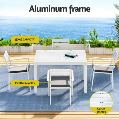 Gardeon Outdoor Dining Set 5 Piece Aluminum Extendable Table Setting White FF-DINING-5CLS-WH-ABC