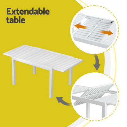 Gardeon Outdoor Dining Set 5 Piece Aluminum Extendable Table Setting White FF-DINING-5CLS-WH-ABC