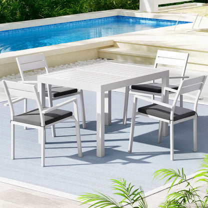 Gardeon Outdoor Dining Set 5 Piece Aluminum Extendable Table Setting White FF-DINING-5CLS-WH-ABC
