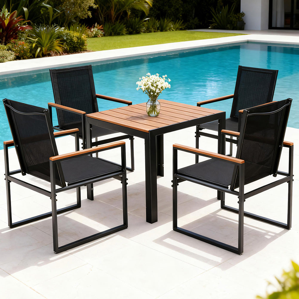 Gardeon 5PCS Outdoor Dining Set Table and Chairs Patio Garden Furniture Bistro Set FF-DINING-5PLW-BK-AB