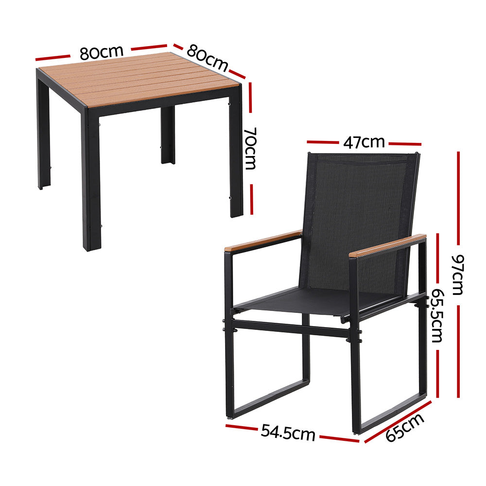 Gardeon 5PCS Outdoor Dining Set Table and Chairs Patio Garden Furniture Bistro Set FF-DINING-5PLW-BK-AB
