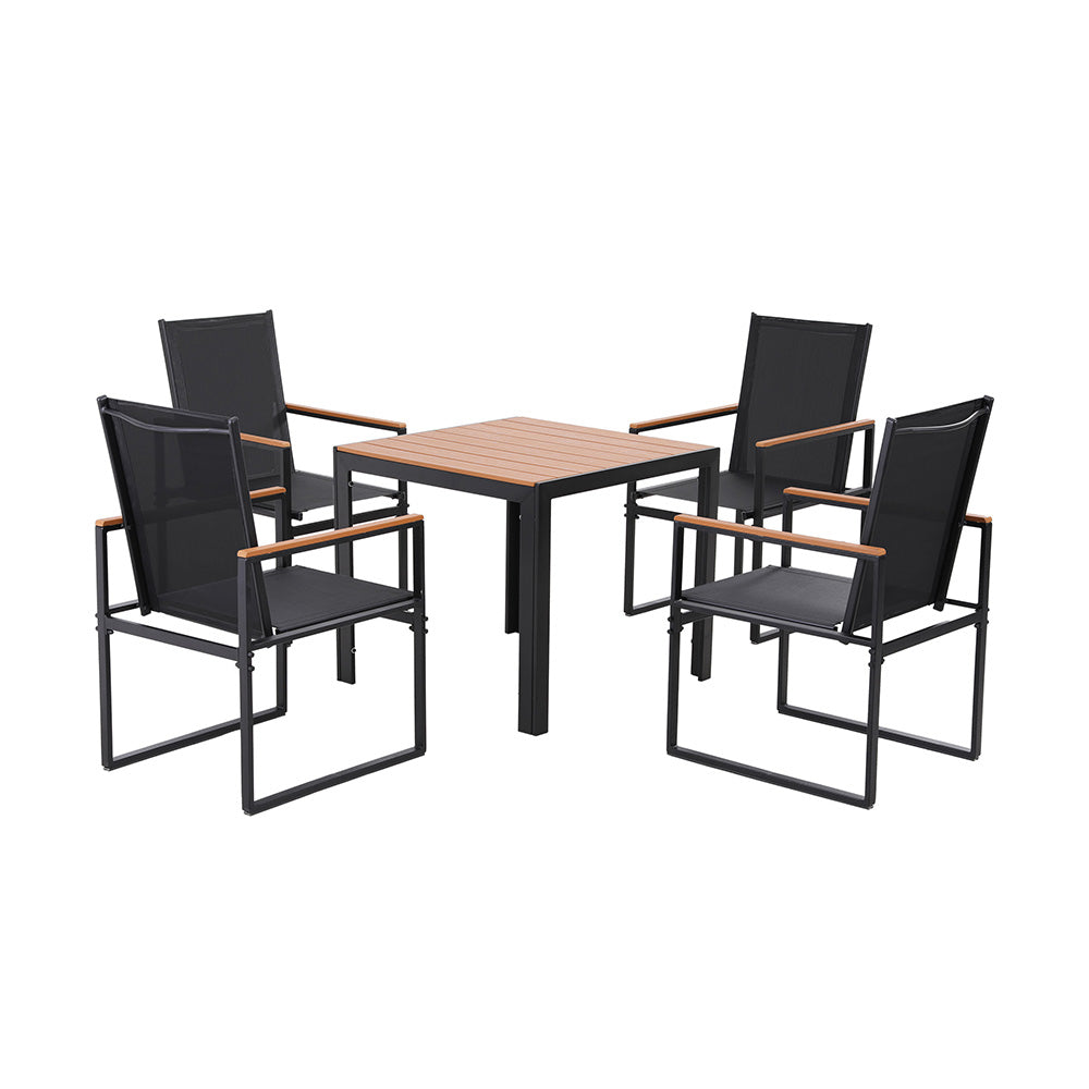 Gardeon 5PCS Outdoor Dining Set Table and Chairs Patio Garden Furniture Bistro Set FF-DINING-5PLW-BK-AB