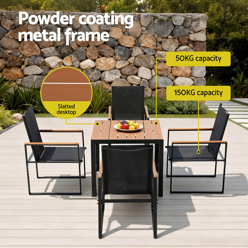Gardeon 5PCS Outdoor Dining Set Table and Chairs Patio Garden Furniture Bistro Set FF-DINING-5PLW-BK-AB