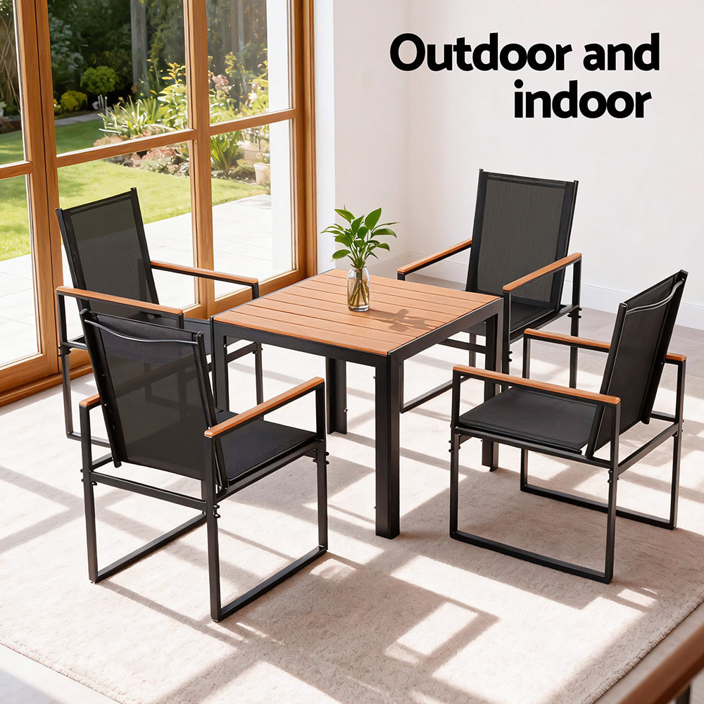Gardeon 5PCS Outdoor Dining Set Table and Chairs Patio Garden Furniture Bistro Set FF-DINING-5PLW-BK-AB