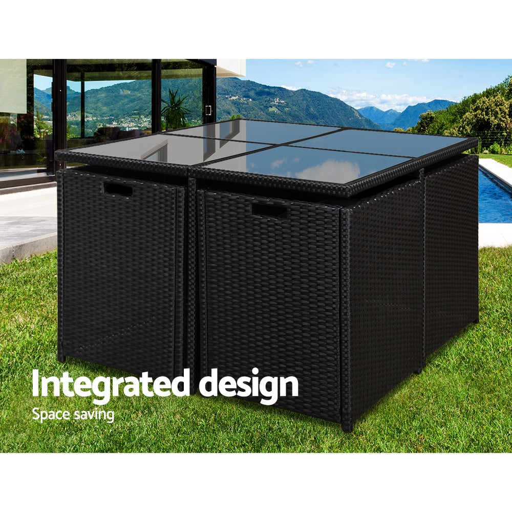 Gardeon Outdoor Dining Set 5 Piece Wicker Table Chairs Setting Black FF-DINING-5SET-BK