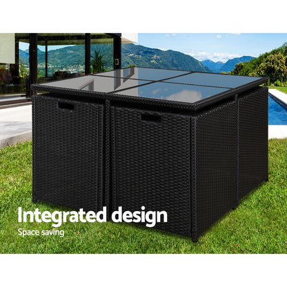 Gardeon Outdoor Dining Set 5 Piece Wicker Table Chairs Setting Black FF-DINING-5SET-BK