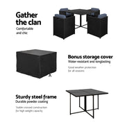 Gardeon Outdoor Dining Set 5 Piece Wicker Table Chairs Setting Black FF-DINING-5SET-BK