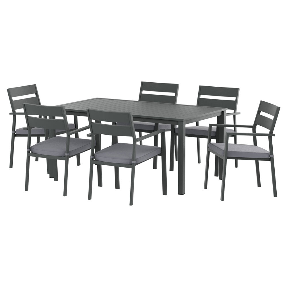 Gardeon Outdoor Dining Set 7 Piece Aluminum Table Chairs Setting Black FF-DINING-7CL-BK-AB