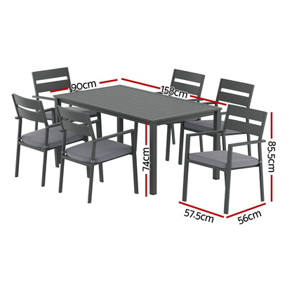Gardeon Outdoor Dining Set 7 Piece Aluminum Table Chairs Setting Black FF-DINING-7CL-BK-AB