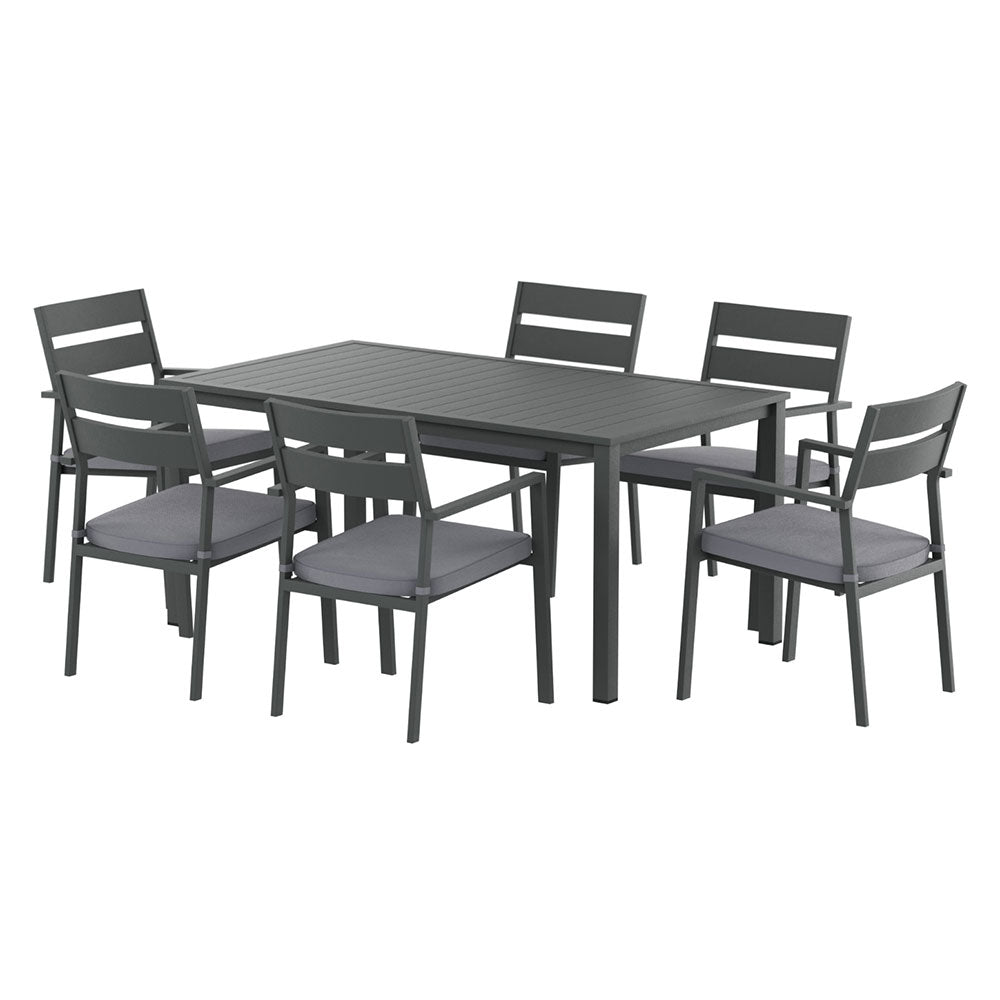 Gardeon Outdoor Dining Set 7 Piece Aluminum Table Chairs Setting Black FF-DINING-7CL-BK-AB