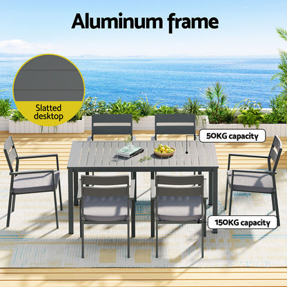 Gardeon Outdoor Dining Set 7 Piece Aluminum Table Chairs Setting Black FF-DINING-7CL-BK-AB