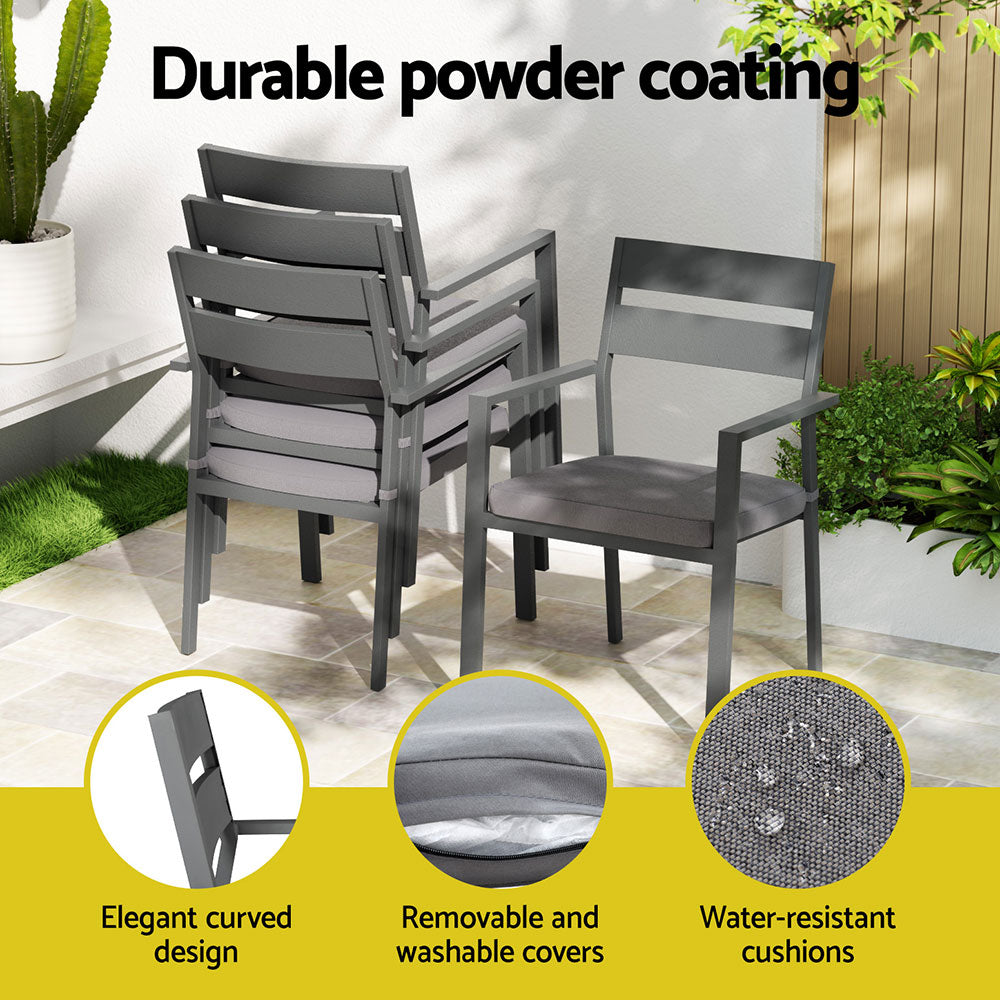 Gardeon Outdoor Dining Set 7 Piece Aluminum Table Chairs Setting Black FF-DINING-7CL-BK-AB