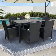 Gardeon Outdoor Dining Set 7 Piece Wicker Lounge Setting Black FF-DINING-7CLS-BK-ABC