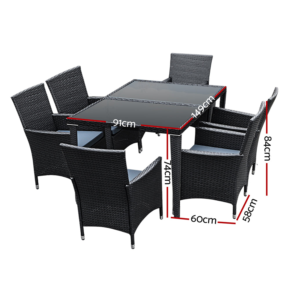 Gardeon Outdoor Dining Set 7 Piece Wicker Lounge Setting Black FF-DINING-7CLS-BK-ABC