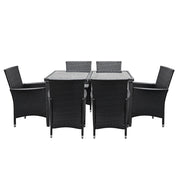 Gardeon Outdoor Dining Set 7 Piece Wicker Lounge Setting Black FF-DINING-7CLS-BK-ABC