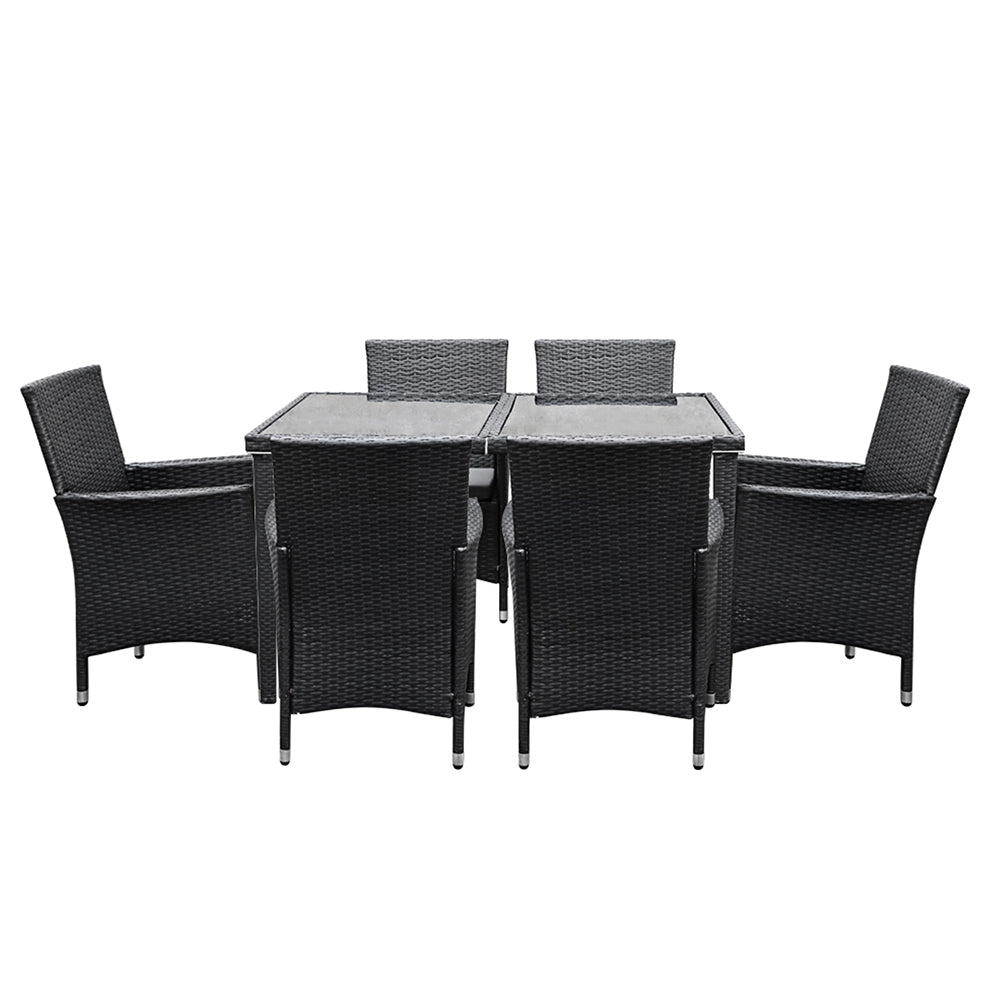Gardeon Outdoor Dining Set 7 Piece Wicker Lounge Setting Black FF-DINING-7CLS-BK-ABC