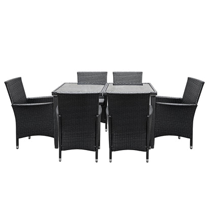 Gardeon Outdoor Dining Set 7 Piece Wicker Lounge Setting Black FF-DINING-7CLS-BK-ABC