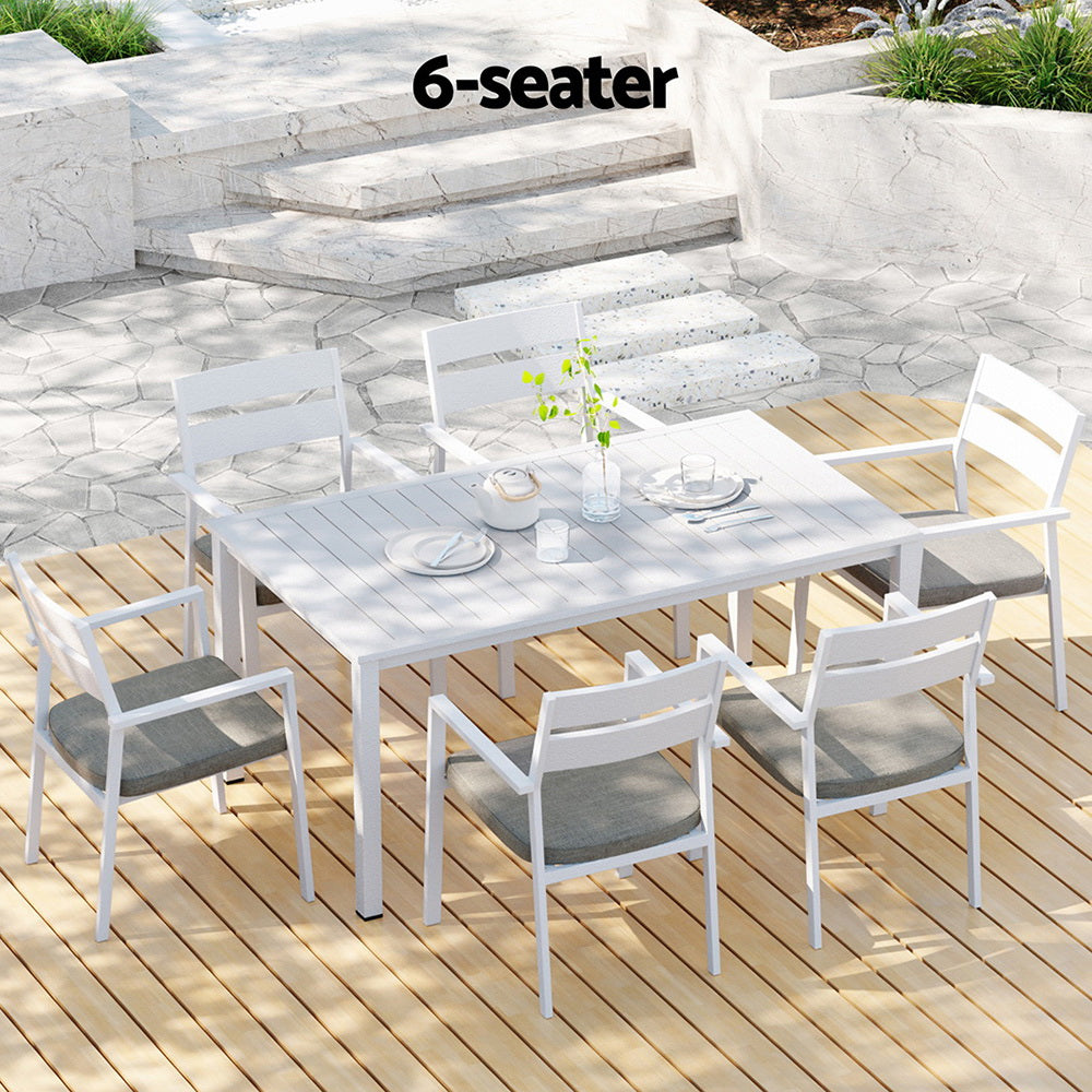 Gardeon Outdoor Dining Set 7 Piece Aluminum Table Chairs Setting White FF-DINING-7CLS-WH-AB