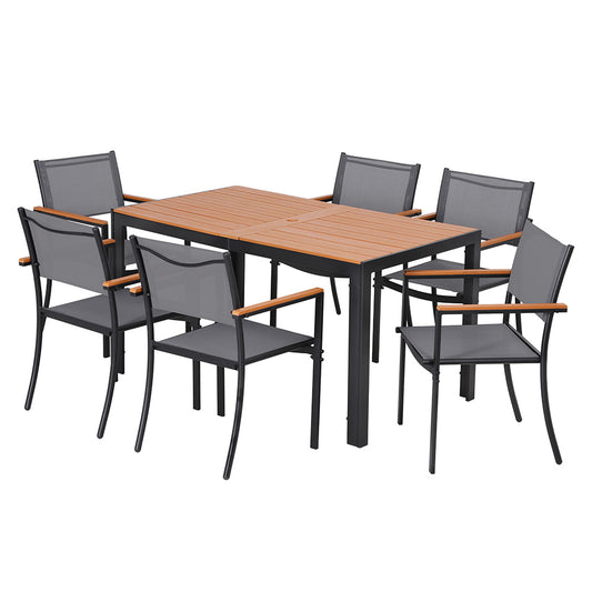 Gardeon 7PCS Outdoor Dining Set Table and Chairs Patio Garden Furniture Bistro Set FF-DINING-7PLW-BK-ABC