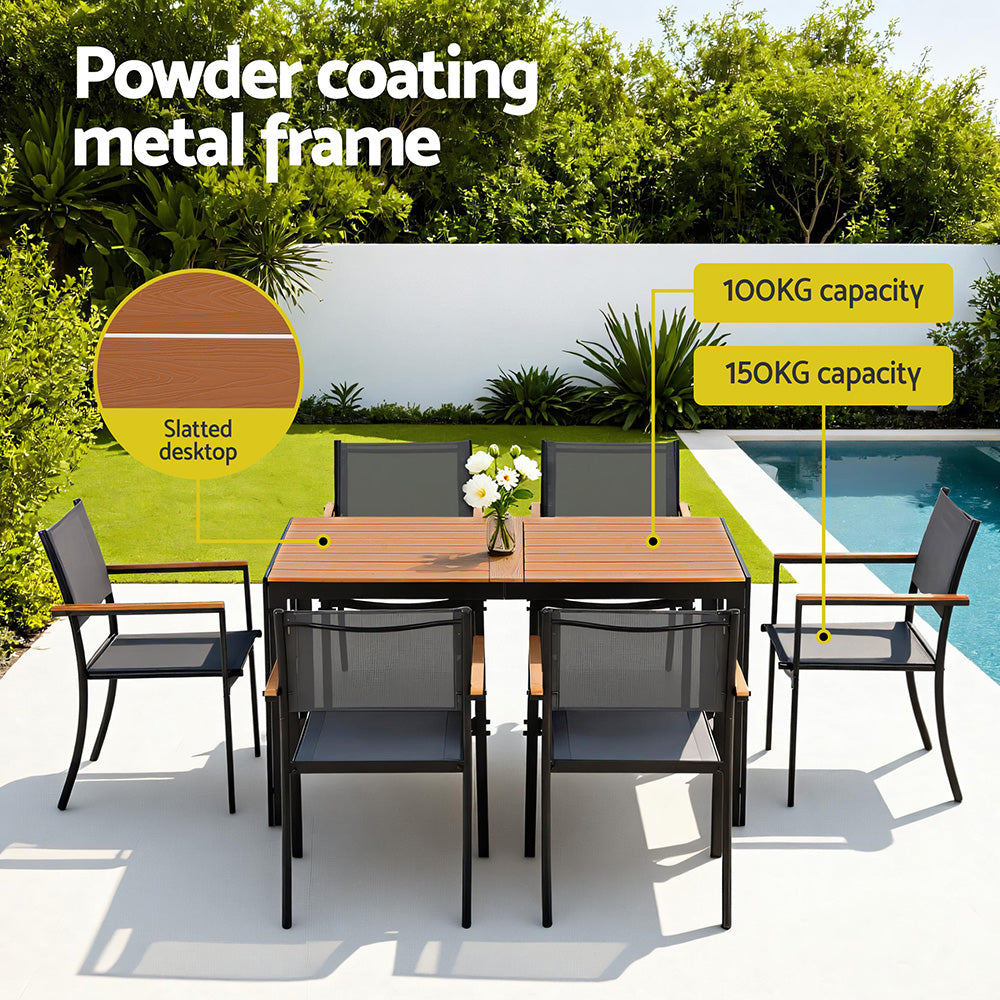 Gardeon 7PCS Outdoor Dining Set Table and Chairs Patio Garden Furniture Bistro Set FF-DINING-7PLW-BK-ABC