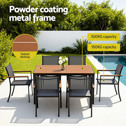 Gardeon 7PCS Outdoor Dining Set Table and Chairs Patio Garden Furniture Bistro Set FF-DINING-7PLW-BK-ABC
