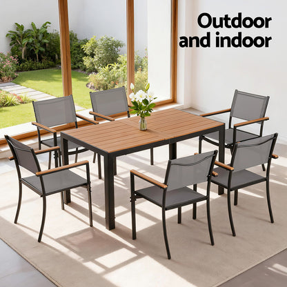 Gardeon 7PCS Outdoor Dining Set Table and Chairs Patio Garden Furniture Bistro Set FF-DINING-7PLW-BK-ABC
