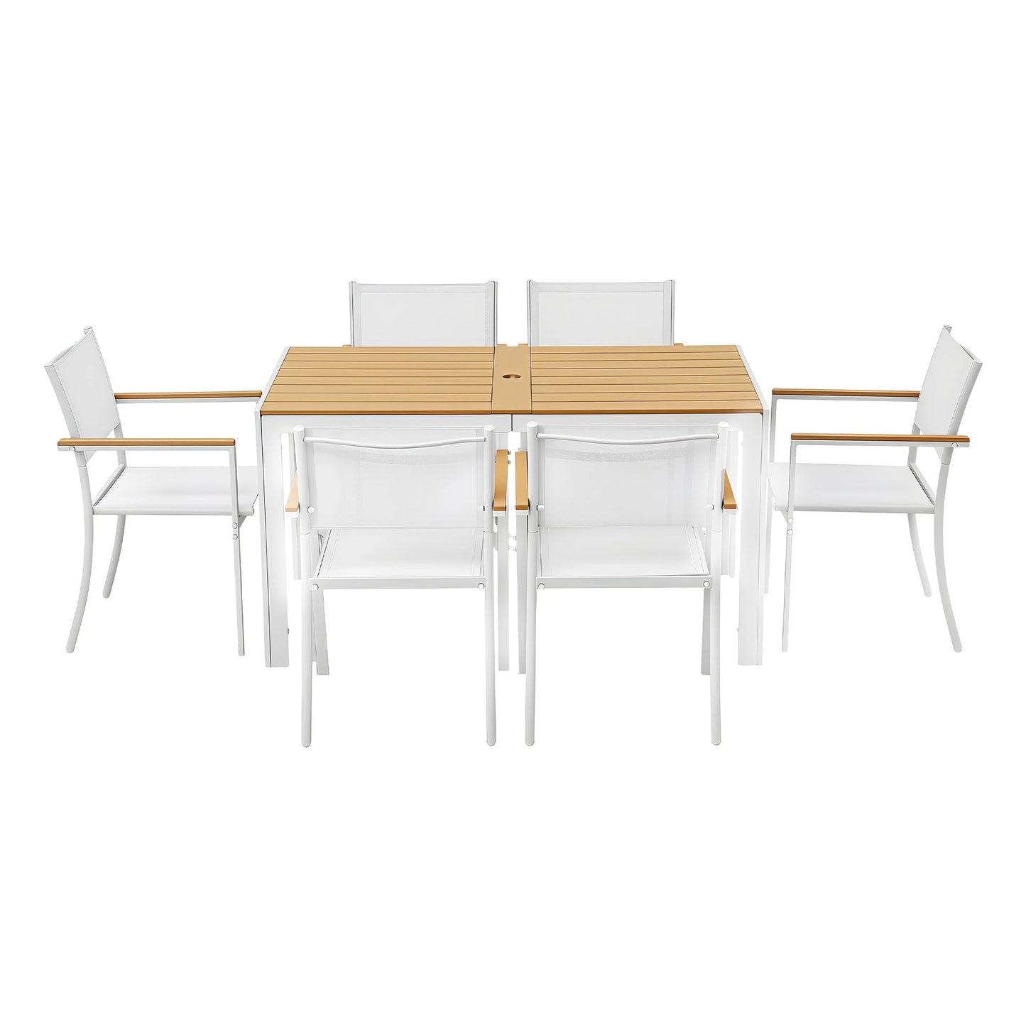 Gardeon 7PCS Outdoor Dining Set Table and Chairs Patio Garden Furniture Bistro Set White FF-DINING-7PLW-WH-ABC