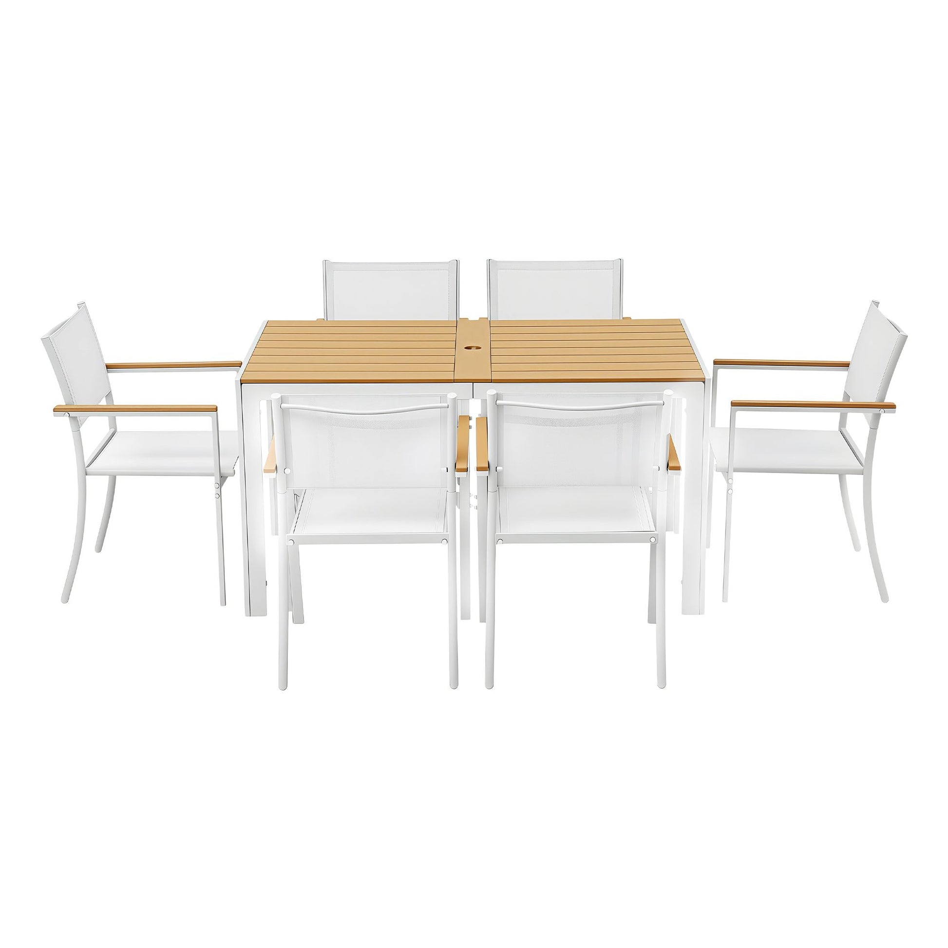 Gardeon 7PCS Outdoor Dining Set Table and Chairs Patio Garden Furniture Bistro Set White FF-DINING-7PLW-WH-ABC