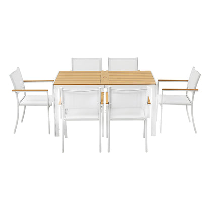 Gardeon 7PCS Outdoor Dining Set Table and Chairs Patio Garden Furniture Bistro Set White FF-DINING-7PLW-WH-ABC
