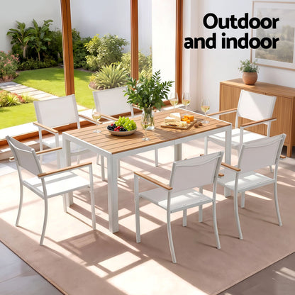 Gardeon 7PCS Outdoor Dining Set Table and Chairs Patio Garden Furniture Bistro Set White FF-DINING-7PLW-WH-ABC