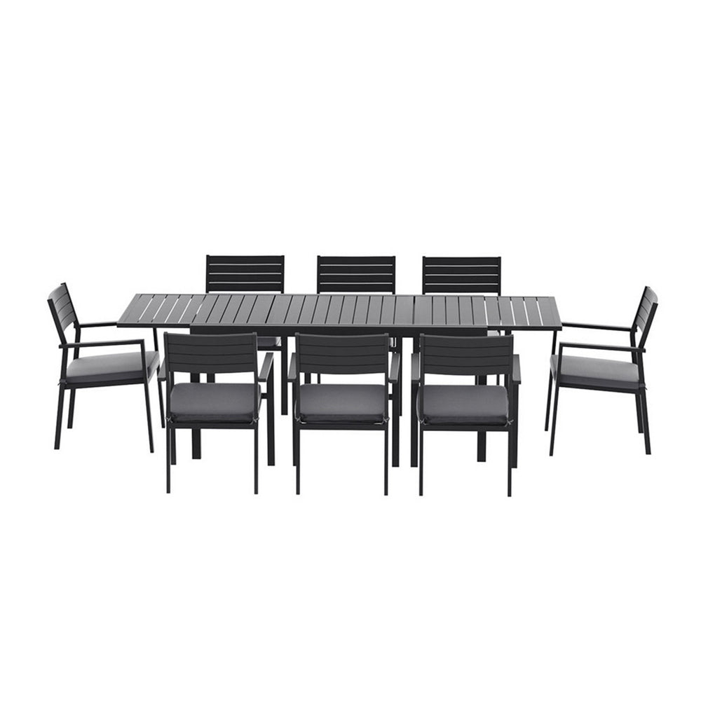 Gardeon Outdoor Dining Set 9PCS Aluminum Extendable Table Chairs Patio Furniture FF-DINING-9ALU-BK-ABC